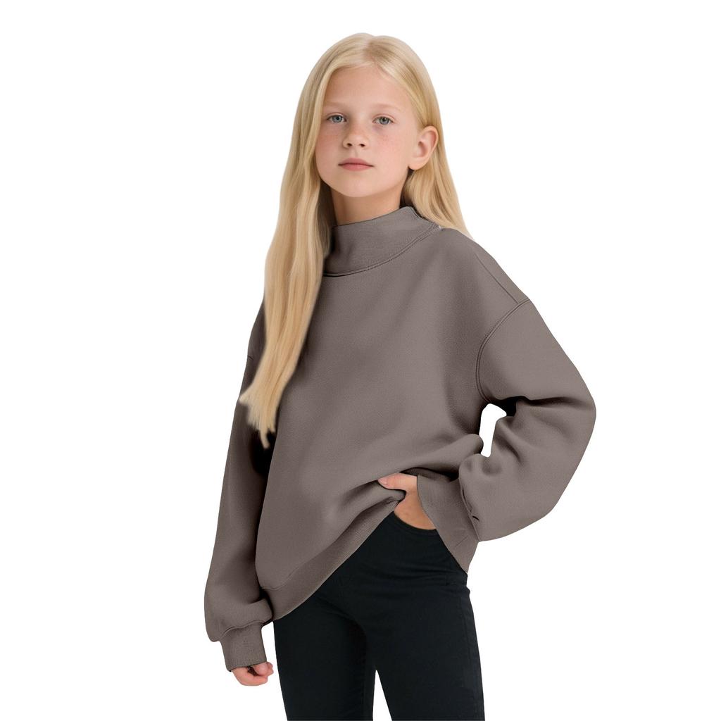 Girls’ Oversized Mock Neck Sweatshirt, Long Sleeve Pullover Top, Soft Fleece Casual Wear for Fall and Winter
