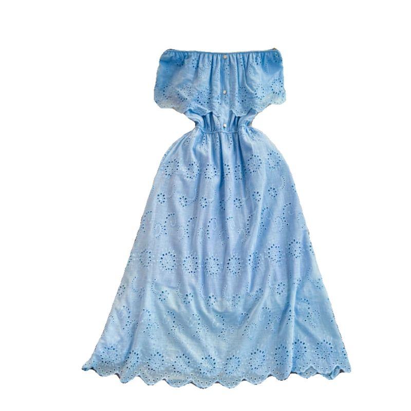 Vacation Style off-Shoulder Waist Slimming Embroidered Dress