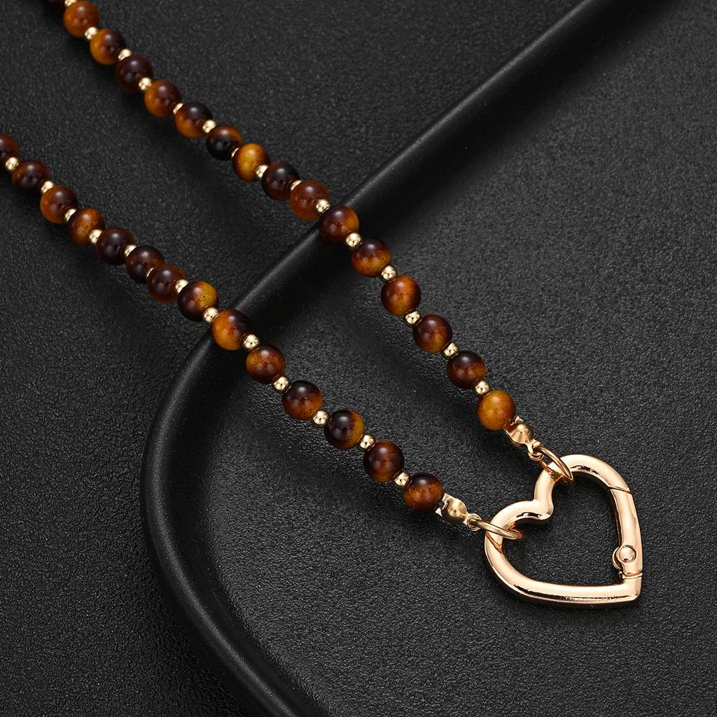 Natural Tiger Eye Beaded Heart Pendant Necklace for Women Vintage Gold Color Love Clasp Boho Choker Trendy Jewelry Birthday Gift1