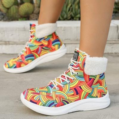 Женская модная мягкая эластичная зимняя теплая утепленная сноубутсы на толстой подошве, нескользящая, износостойкая, для активного отдыха на открытом воздухе, спортивные хлопковые ботинки