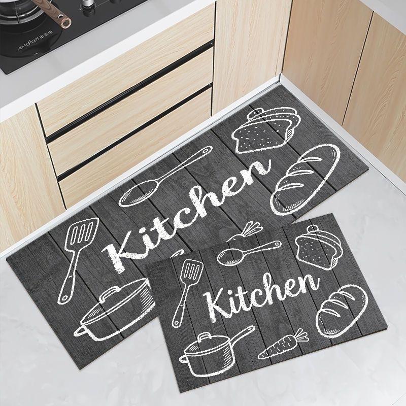 VIKAMA Vintage Scroll Kitchen Tool Runner Mat Waterproof Oilproof Non Slip Anti Fatigue Eat Live Laugh Kitchen Decor Rug