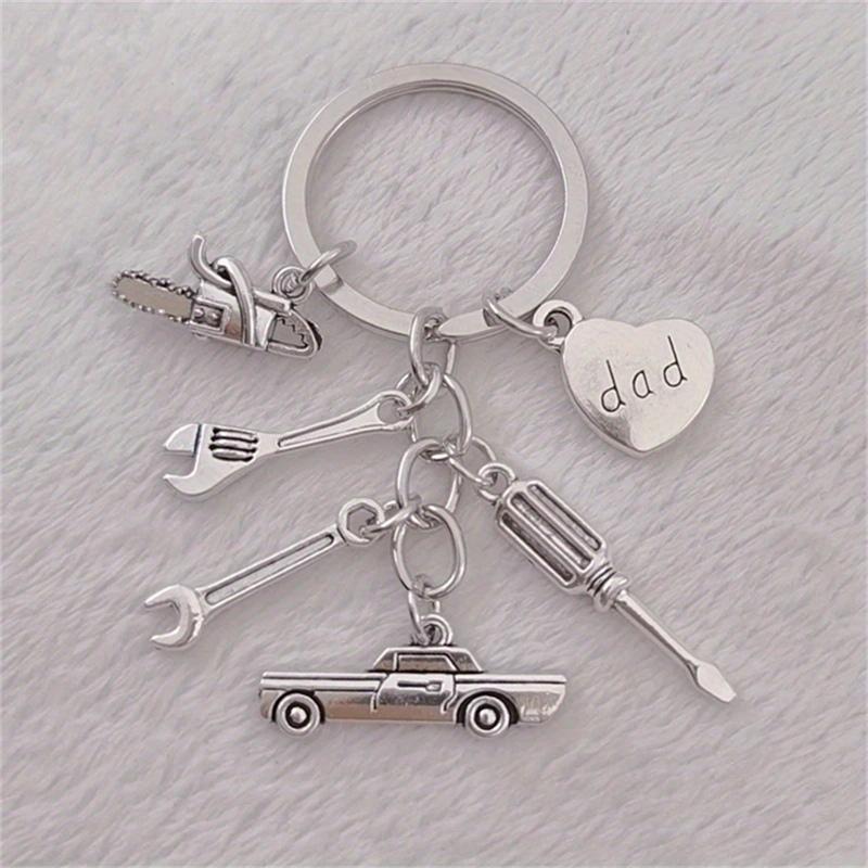Handmade Dad Keychain Father's Day Gifts Car Lover Tools Dad Heart Pendant Mechanic Keychain Jewelry Souvenir Gifts