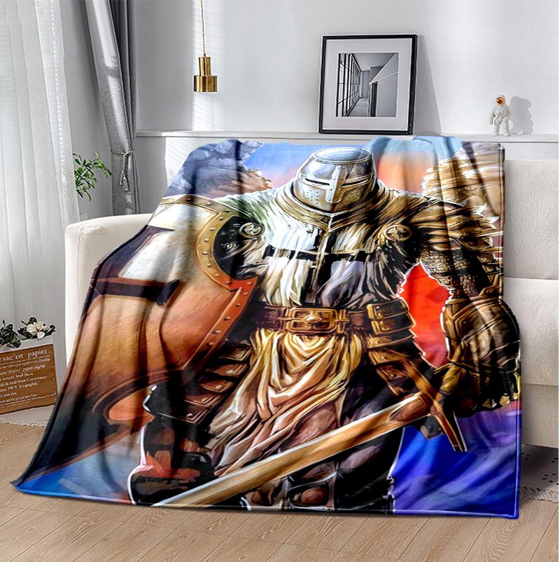 Cross Templars Knight Flannel Blanket Soft Warm All-Season Throw, Design for Camping, Car Travel, Hiking Sofa, Bed, Office Perfect Gift for Parties