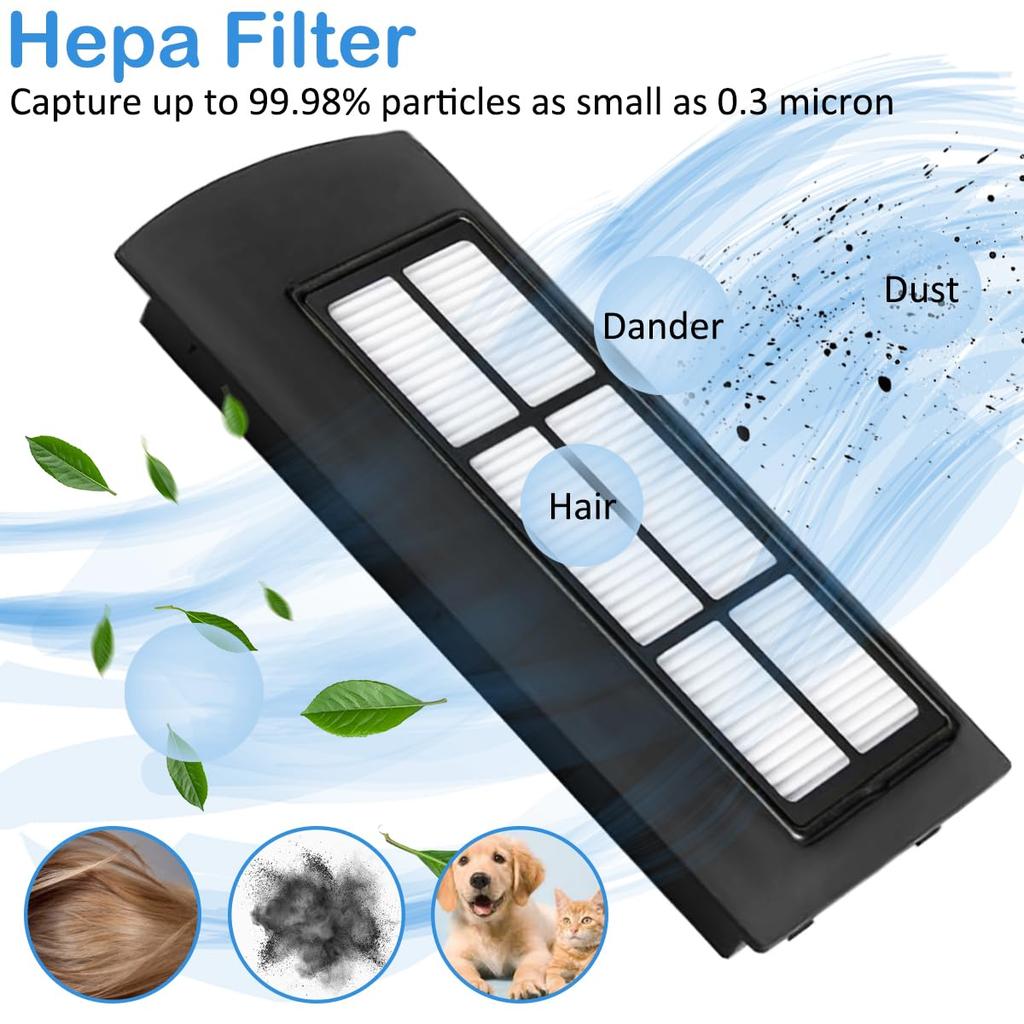 EATBALE Universal Attachment Accessory Kit Compatible with Euphiclean X9 Pro Robot Vacuum Cleaner Replacement 1 Main 4 Side 4 HEPA Rubber Nylon