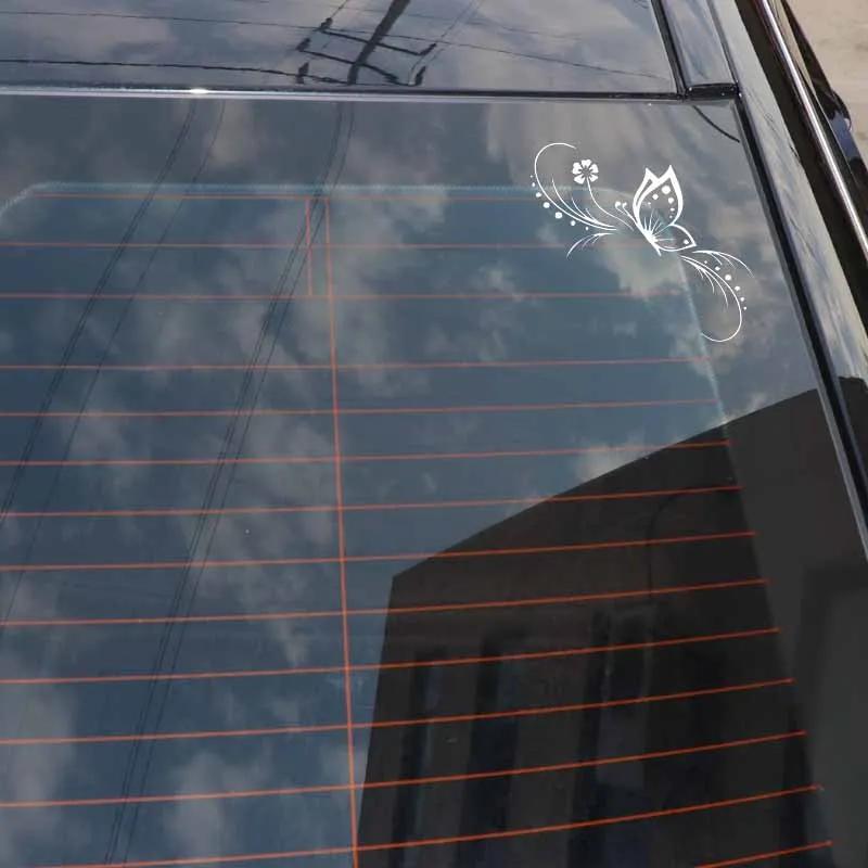 14cm*12cm Car Sticker Butterfly FlowerDecoration Floral Art Decal Black/Silver Stickers Auto Accessories Products Cars For