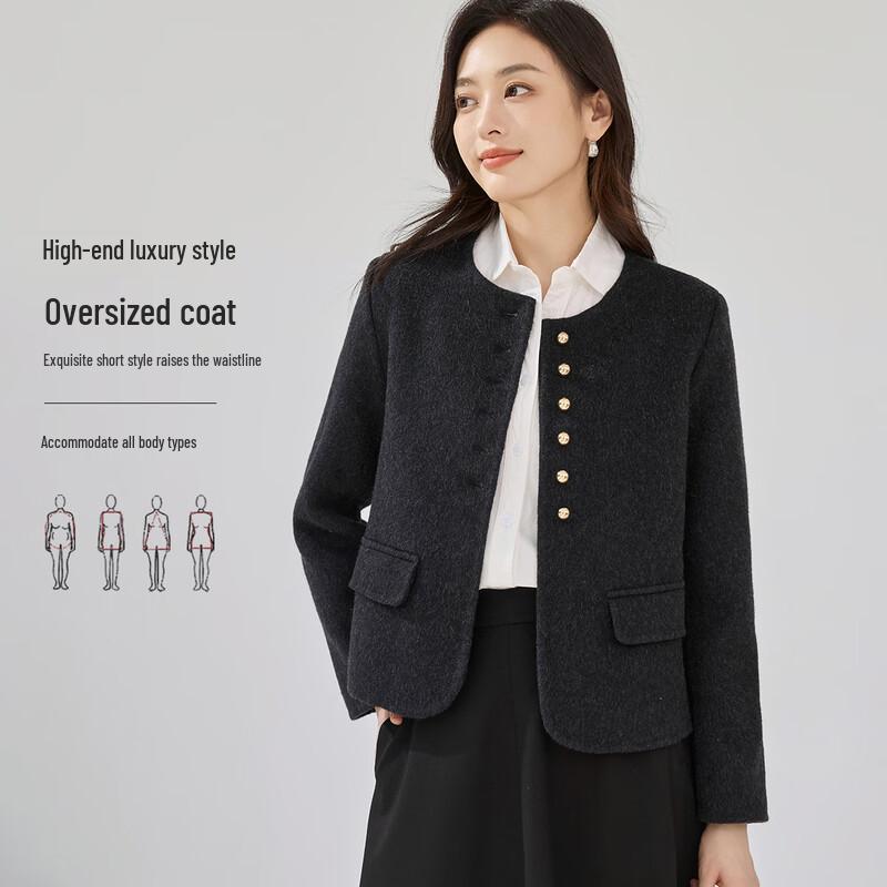 Handu Yishe Women's French Elegant Wool Blend Double-Sided Coat