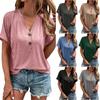Fashion Womens Loose Summer Plain V Neck Button Button Short Sleeve Casual Tops