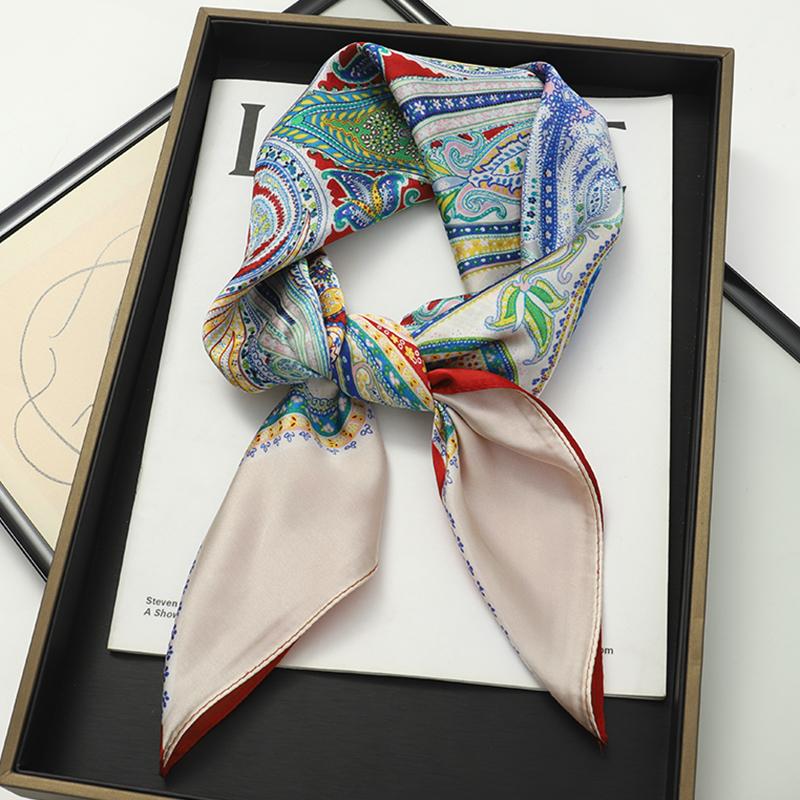 Luxury Women Silk Square Scarf Shawl Fashion Xiaoxiangfeng Print Design Satin Hijab Wraps Neckerchief Female Hair Bands 70*70CM