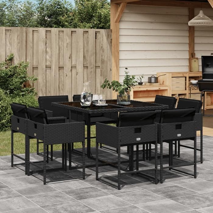 VidaXL 9pcs Garden Dining Set Black Cushions Wicker 3278142