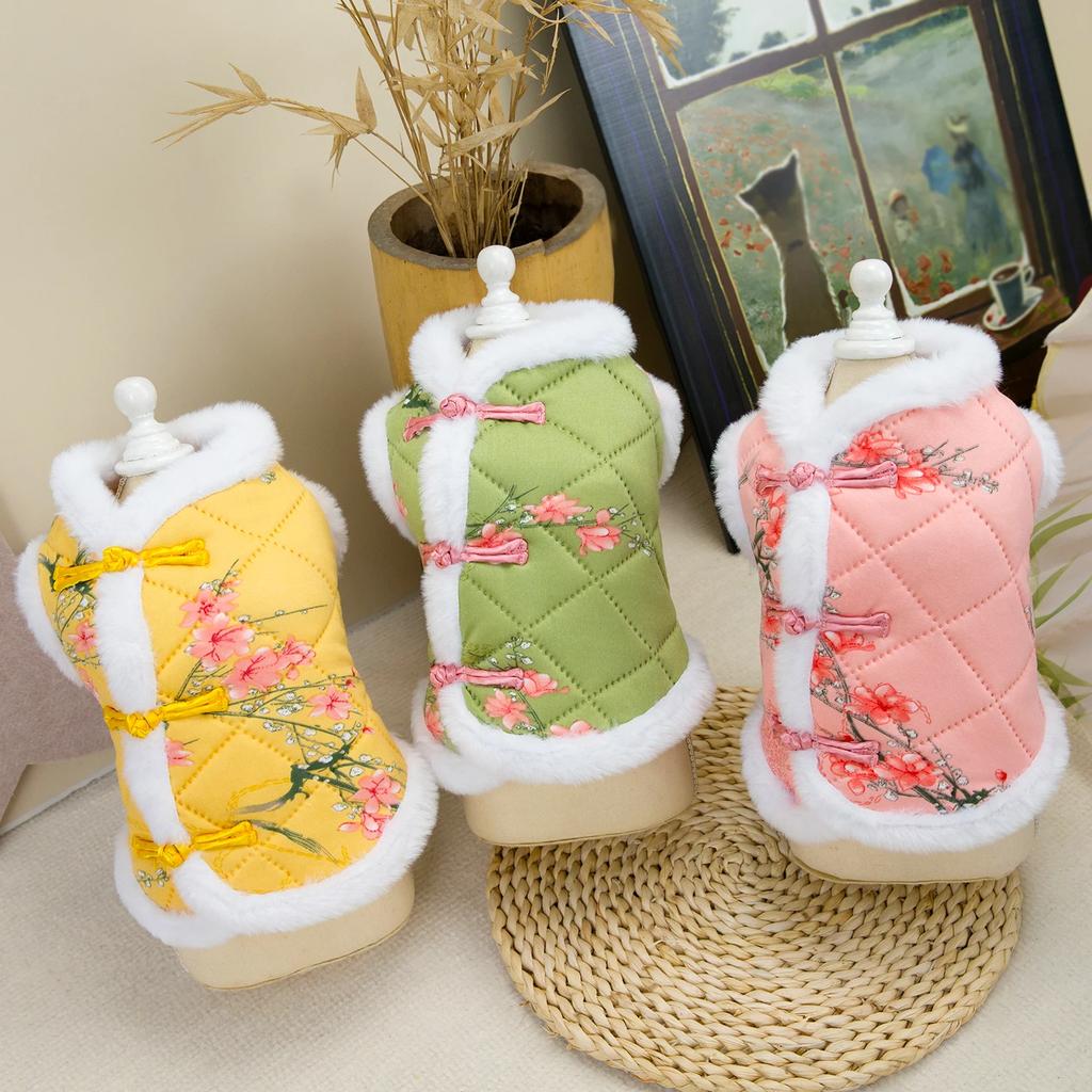 New Year Chinese Style Pet Dog Tang Suit Warm Winter Vest Jacket Small Dogs Festival Costume Outfits