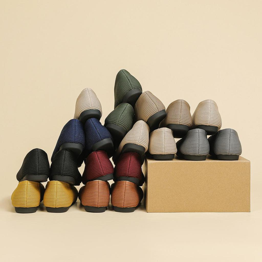 Квадратный носок, неглубокий вырез, ткань, плоская подошва, однотонный трикотаж, мягкая подошва, большой размер 34-43