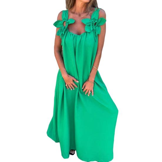 Женское платье с 3D-узором из роз, на бретельках, без рукавов, плиссированное платье-комбинация, свободное однотонное платье макси с открытой спиной для пляжных вечеринок и свиданий