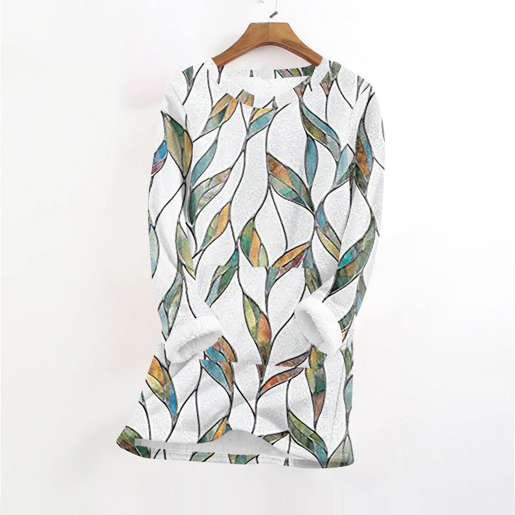 Женский модный плюшевый теплый пуловер с принтом, круглым вырезом и длинными рукавами