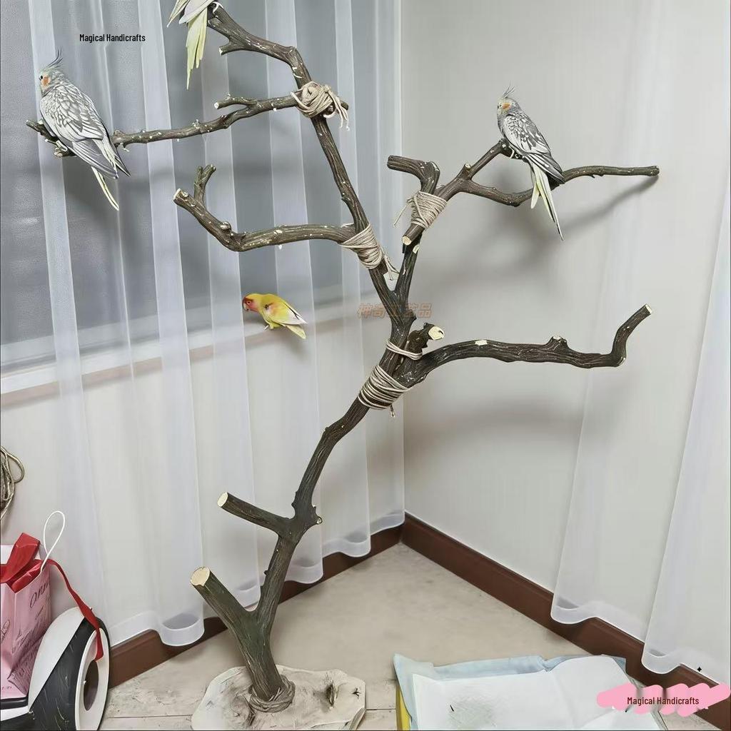 Solid Wood Bird Cage Perch: Parrot Tree Trunk Stand and Lamp Branch for Household Use