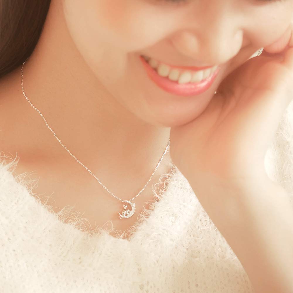 Necklace Crescent Moon Cat Silver Selectable Birthstone August Peridot Mirai [Mirai Angel] Women's 1165WEB_PE