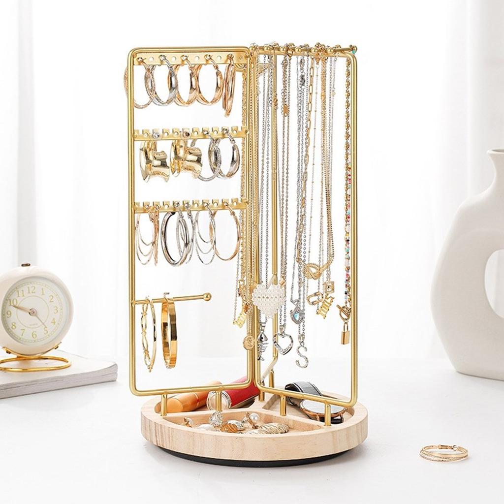 Adjustable Rotating Jewelry Stand Fashionable Wood Necklace Display Stand with Multiple Slots Handy Jewelry Rack