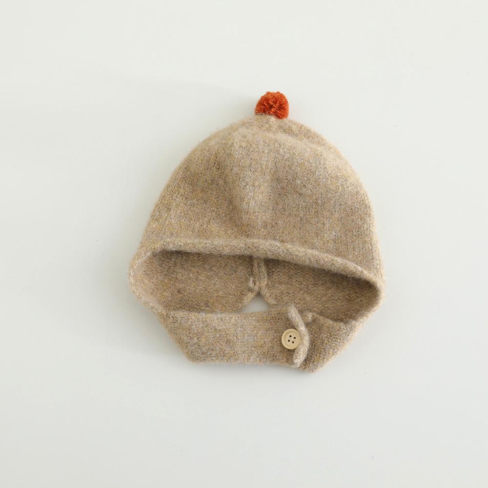 Однотонная шапка с помпоном для малышей, осенне-зимняя вязаная шапка-бини с ушками, ветрозащитная, теплая, для малышей мальчиков и девочек, шапка для защиты ушей