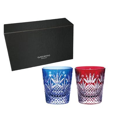 Пара стеклянных стаканов NARUMI Rock Glass Works Prince 270 куб. см. Сине-красный цвет, покрытый стеклом Kiriko, бокал для виски, старое стекло, подарочная коробка на день рождения и для отца