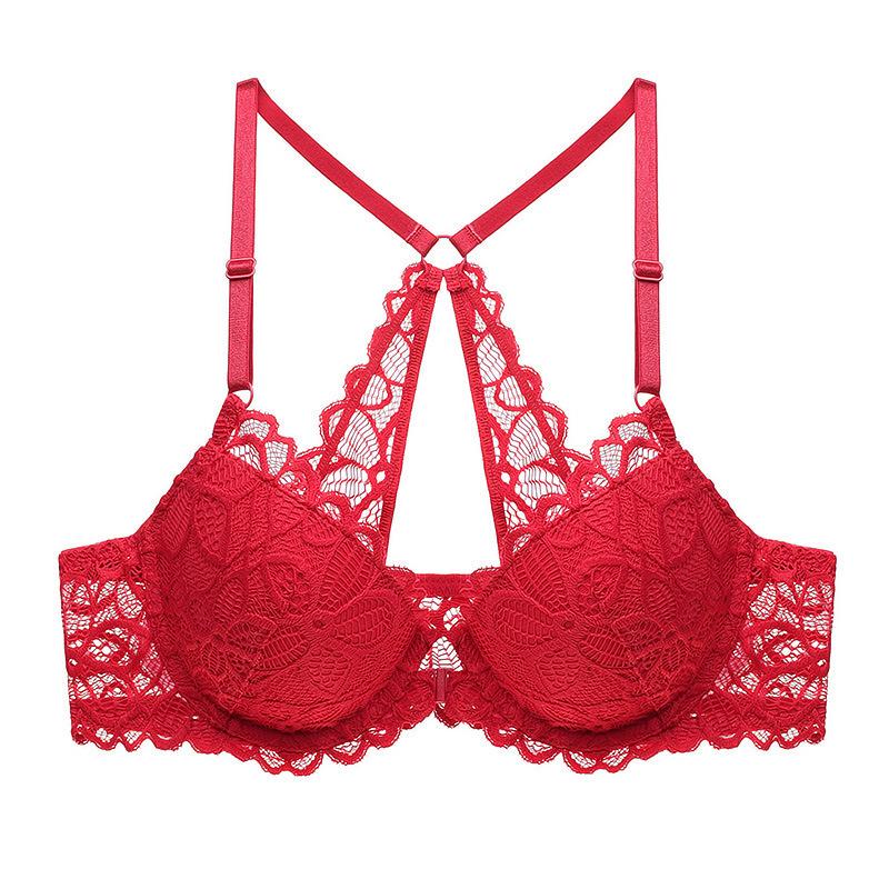 French Sexy Lace Underwear Front Buckle Beautiful Back Bra Red Natal Year Gather Top Support Bra Bra Woman