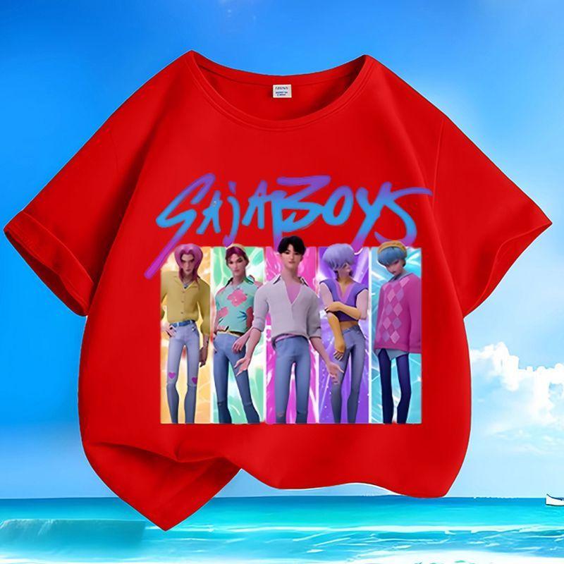 Boys' and Girls' Fashionable Vampire Hunting Girl Group Boys' Group Shirt, Summer Children's Casual Pure Cotton T-shirt