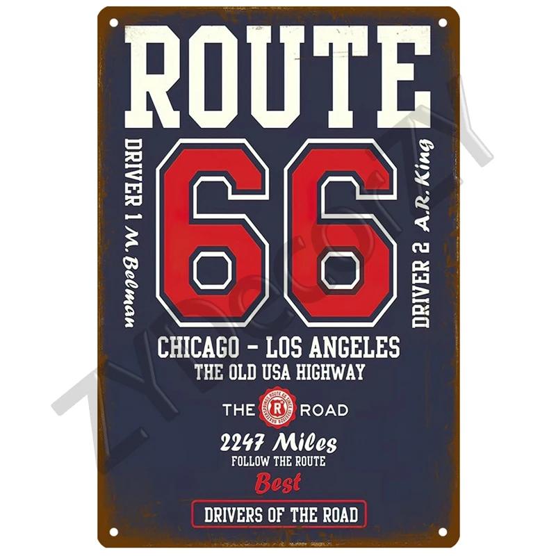 Металлическая табличка Route 66, металлический плакат, жестяная табличка, настенные плакаты, винтажный ретро-эстетический декор комнаты, настенное искусство, украшение