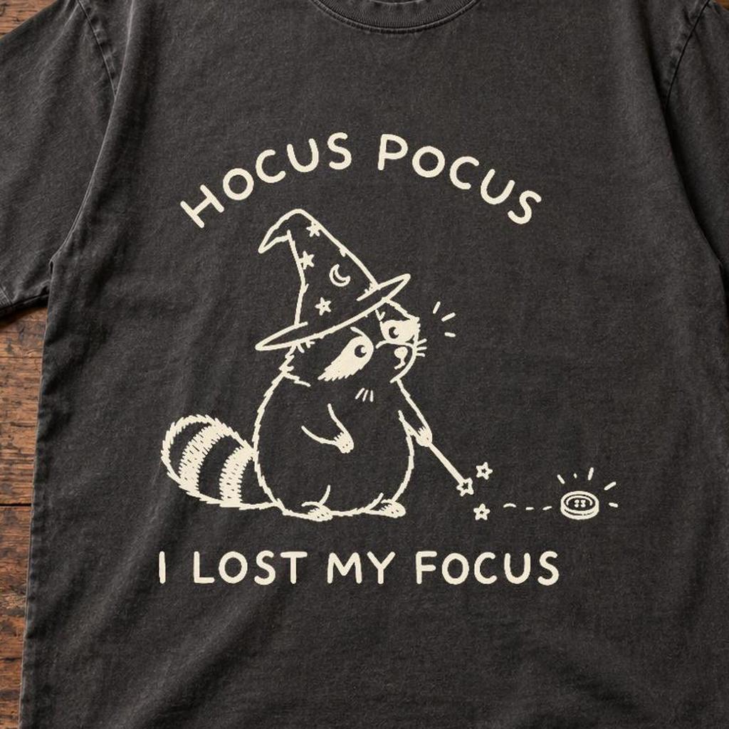 Hocus Pocus I Lost My Focus Raccoon Shirt, Funny Wizard Raccoon Comfort Colors Tee, Witchy Woodland Graphic, ADHD Humor Gift
