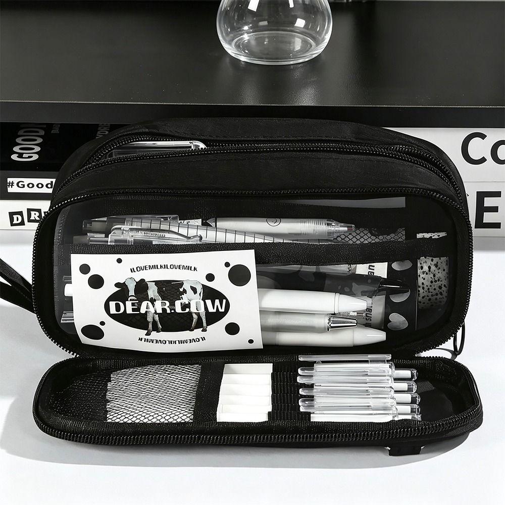 Solid Color Pencil Case Large Capacity Stationery Bag Multi-functional Pencil Pouch Gift