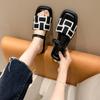 Fashion Summer 2024 New Flat Bottom Slippers for Women Fashion Square Toe Plaid Women Shoes Outdoor Casual Leisure Beach Shoes for Women