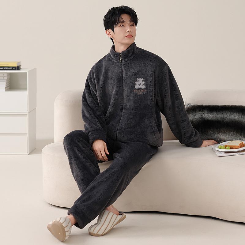 Пары пижам из кораллового флиса, осенне-зимние, утолщенный флис, теплый фланель, милая домашняя одежда для мужчин и женщин