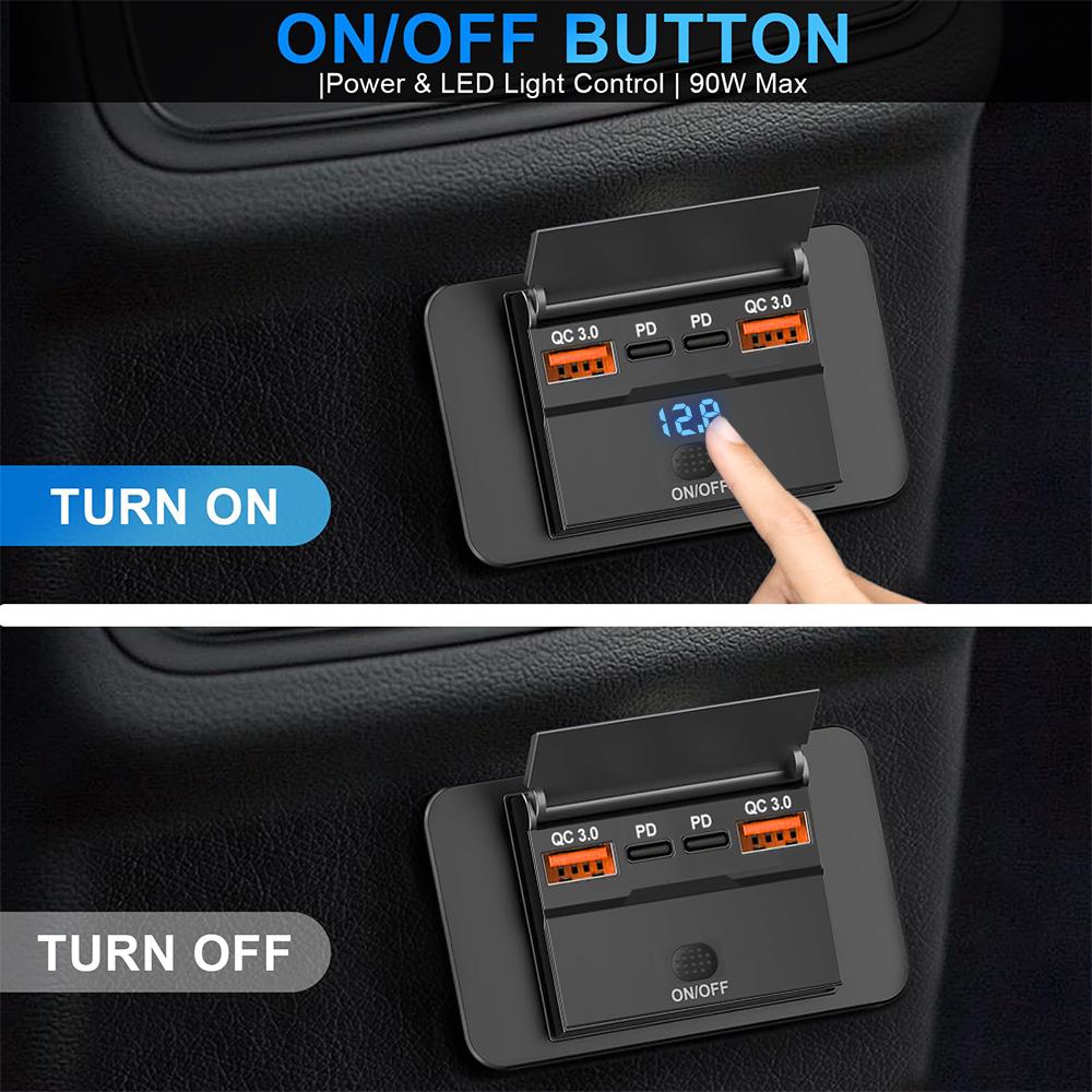 Автомобильное зарядное устройство с 4 портами Dual PD Dual QC 3.0 USB с переключателем, 96 Вт, разъем для быстрой зарядки, USB-питание для 12 В/24 В автомобиля, лодки, автобуса, автофургона, грузовика