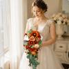 Rain Drop Wedding Bouquet with Ribbon Streamers Realistic Chrysanthemum and Rose