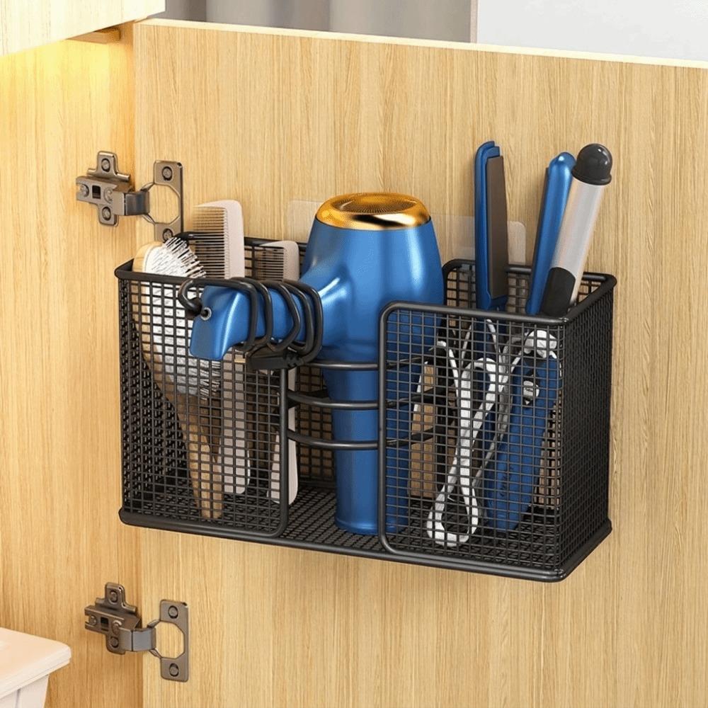 No-Drill Hair Dryer Storage Rack Wall Mounted Plastic Wrap Holder Kitchen
