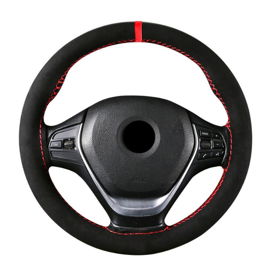 Car Suede Steering Wheel Cover Protector Anti-Slip For 37-38cm Outside Diameter