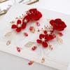 Red Flower Pearl Bride Duckbill Clips Festival Hairpins Chinese Hanfu Hair Clips Women Barrettes