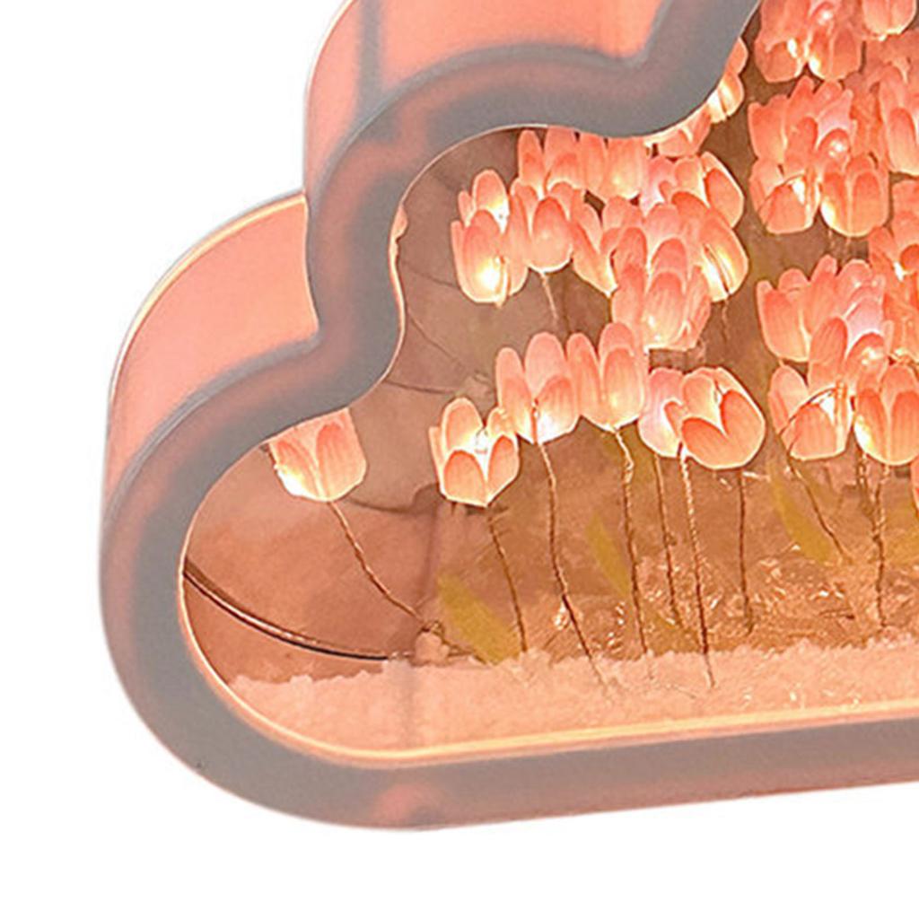 Tulip Cloud Mirror Night Lights 20 Pink Flowers Plastic Built In Batteries DIY Cloud Mirror Tulip