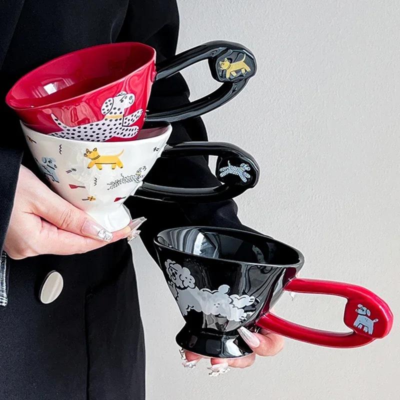 Креативные нестандартные керамические кофейные чашки, милые кружки с изображением щенков из мультфильмов, высококачественные офисные чашки для завтрака, молочные чашки, изысканная домашняя посуда