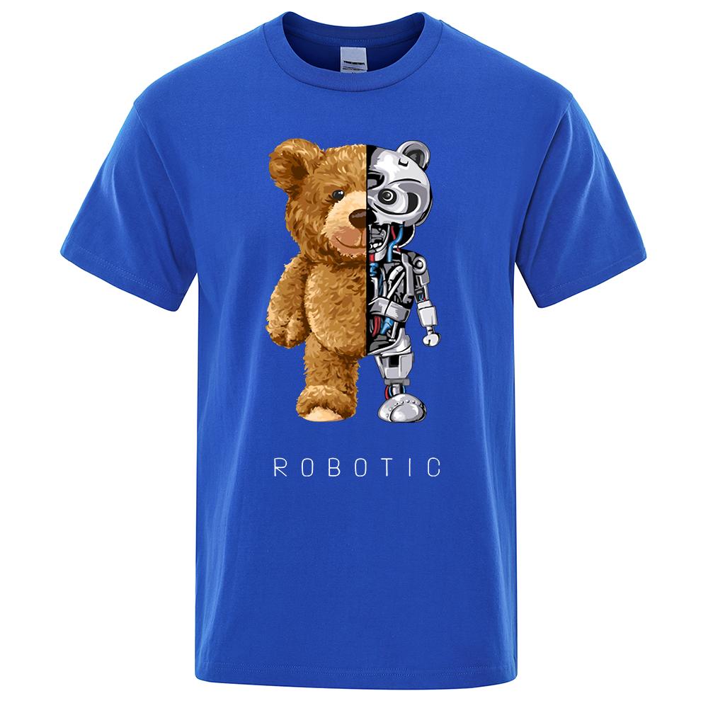 Забавная футболка с роботом Ted Bear Robot Bear для мужчин с коротким рукавом, модная повседневная одежда, летние хлопковые футболки, свободные уличные футболки