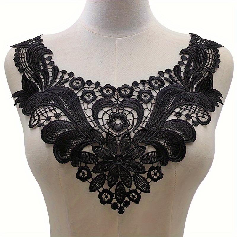 Embroidered Lace Fake Collars, Floral Hollow-Out Chest Flower Collars, Solid Color Clothing Accessories, Black & White