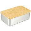 Nonoji Stainless Steel Lunch Box Rectangle Microwave and Dishwasher Safe Stylish and Simple Lunch Box Natural Wood Lid Silver