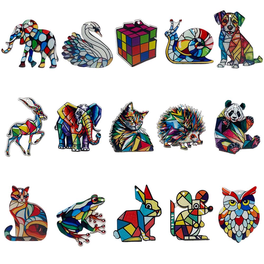 Мультяшная мозаика с животными, акриловый пазл-подвеска для изготовления украшений своими руками