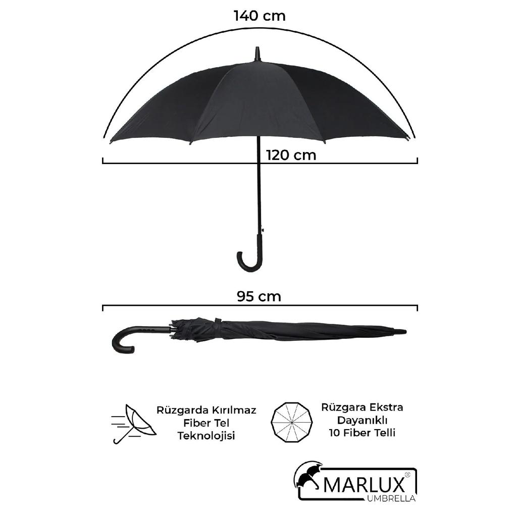 16 String Protocol Large Size Walking Stick Umbrella Fiber Umbrella Rain Umbrella (black)