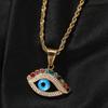 Европейский хип-хоп хип-хоп новый кулон из нержавеющей стали с голубыми глазами креативная ниша с красочными кристаллами кулон свитер-цепочка
