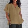 Women's Fashion Short Sleeve V-Neck Solid Colour Loose Casual Shirt Cotton Blouse