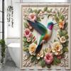 Spring Floral Botanical Hummingbird Shower Curtain, Bathroom Decorative Shower Curtain, Waterproof Shower Curtain with Hooks