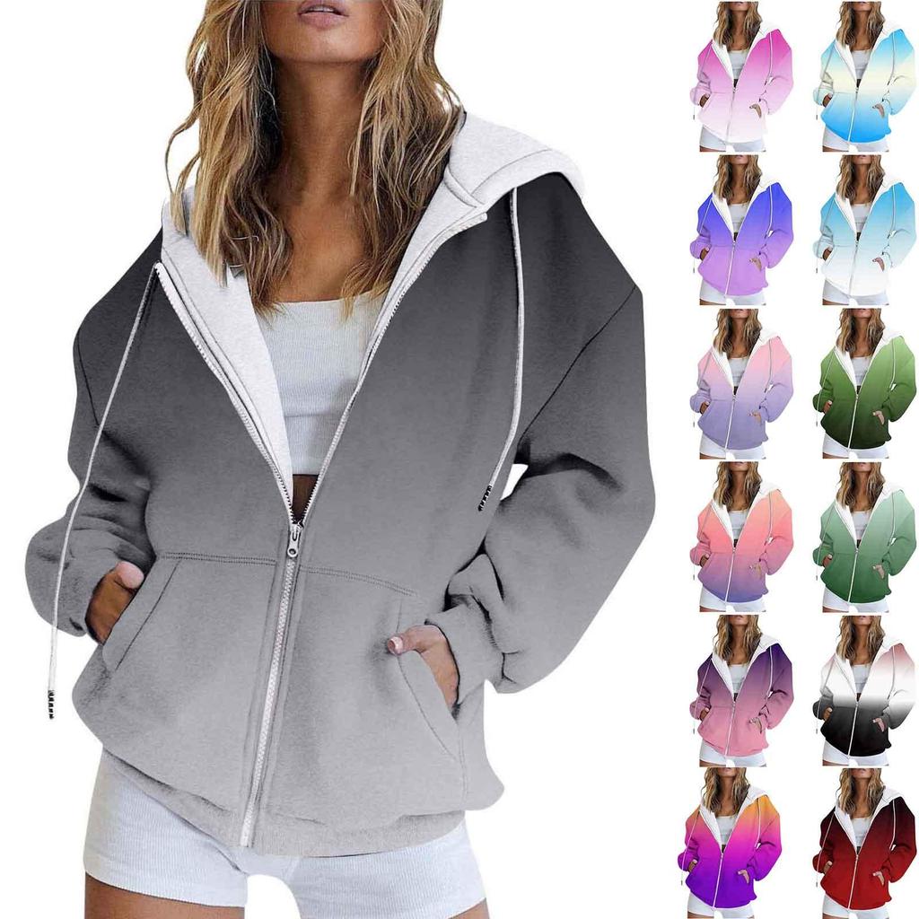 Женская модная повседневная толстовка с принтом, осенне-зимняя куртка-кардиган с длинными рукавами и карманами, куртка с капюшоном на молнии, пальто