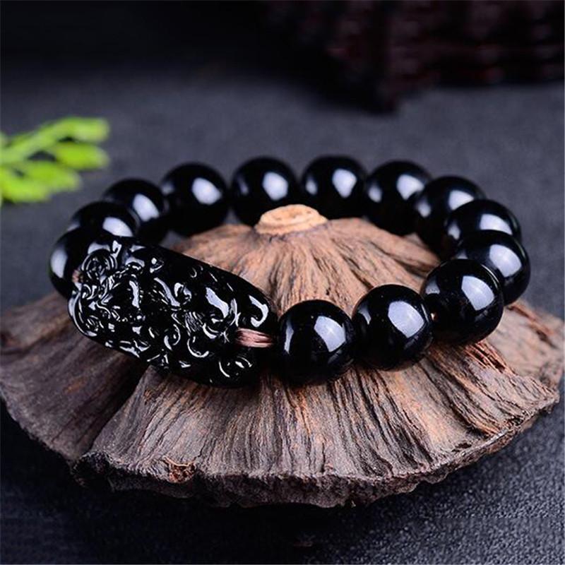 Pi Xiu обсидиановый черный камень бусины для мужчин и женщин браслет богатство и удача браслеты в китайском стиле ювелирные изделия подарок