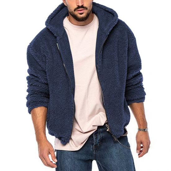 Winter Man Warm Fleece Fur Fluffy Hooded Coat Jacket Zip Up Solid Color Outwear Jumper Streetwear Jackets Clothing For Men