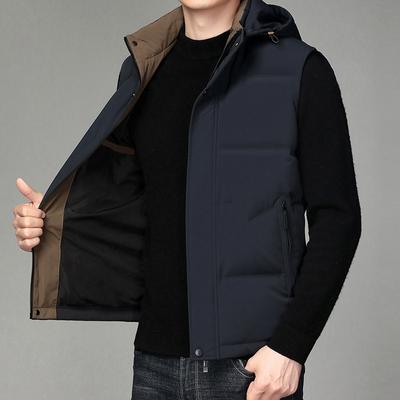 Новый мужской зимний пуховый жилет со съемным капюшоном