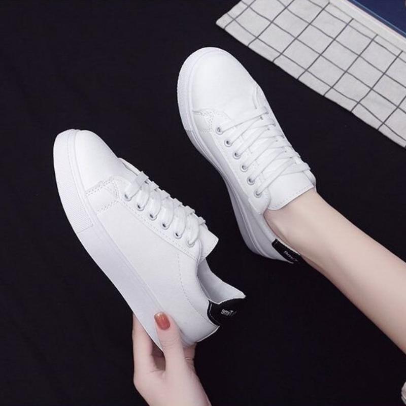 Fashion Women's Vulcanize Shoes 2024 New In Casual Classic Solid Color PU Leather Shoes Woman Casual White Shoes Sneakers