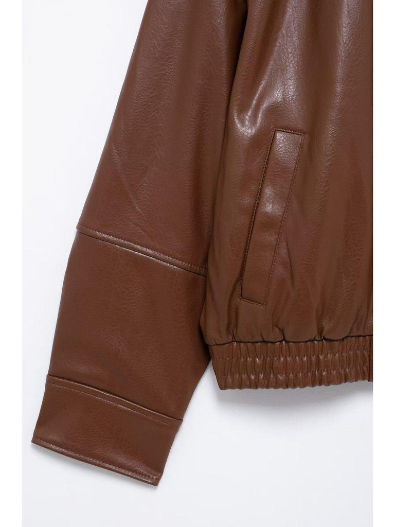 Весна 2025 Женская куртка-бомбер из искусственной кожи в европейском и американском стиле